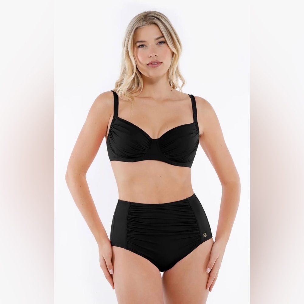 Popilush Women's Black 2-Piece Ruched Shapewear Tummy Control Swimsuit Set M